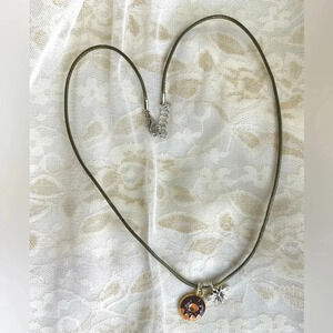 Women/Girls Novelty Cute Donut & Bug Silverplated Charm Pendant Cord Necklace